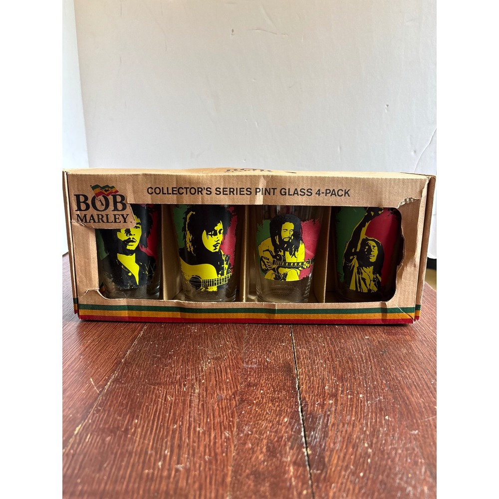 Bob Marley Collector's Series 16oz Pint Glass 4-Pack Rasta Reggae Music Box Set